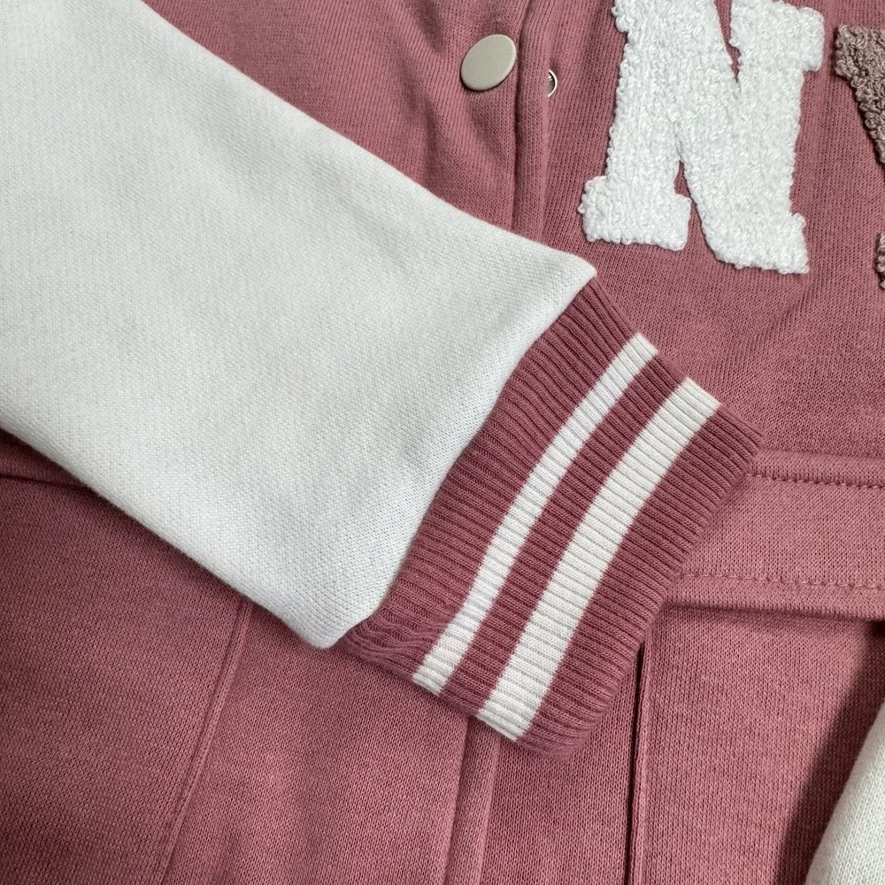 Derek Heart French Terry Varsity Bomber Jacket Girl's Size 4 Dusty Rose Pink
